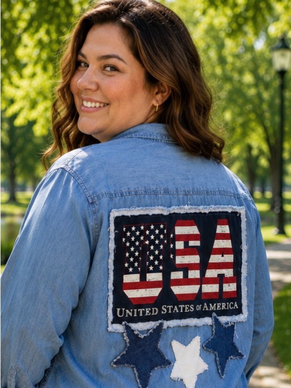 Patriotic USA Upcycled Denim Chambray  Shirt. Shirt. 2X.